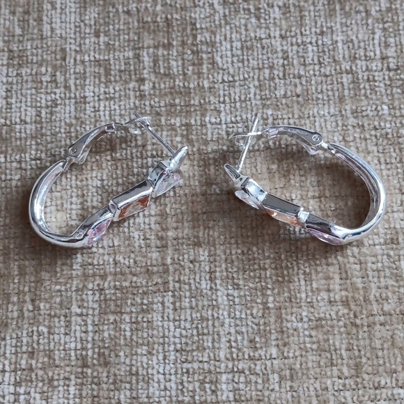 Silver Tone Clear, Gold and Pink Gemstone Leverback Earrings - Picture 3 of 8